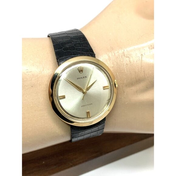 Rolex Men's Watch 9996 Vintage Swiss Mechanical 18k Gold Case Silver Dial 36mm - Picture 10 of 13